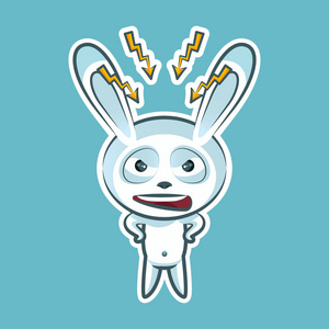 贴纸表情图释,情感发誓,孤立的生气,闪电,矢量图字符甜,可爱的白色