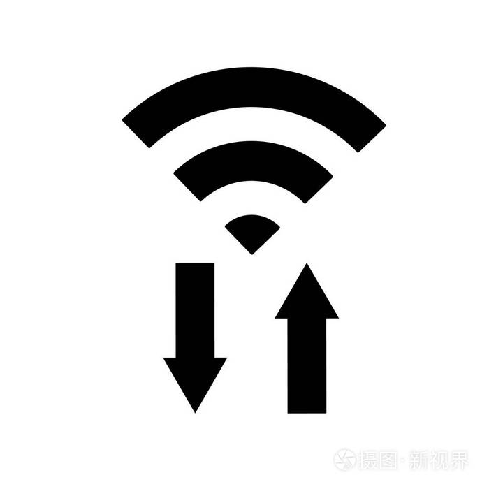 带有箭头的wifi图标向量发送和接收数据或传输,白色背景上隔离的无线