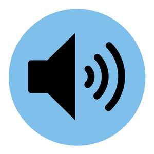 黑色的蓝色音频扬声器音量或音乐扬声器音量在线艺术图标隔离在白色