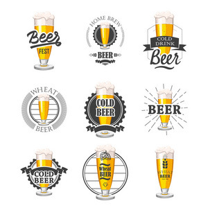 矢量图和啤酒酒吧标志和标签。简单符号玻璃 瓶。传统的饮料。您设计的的装饰元素。黑色白色风格