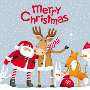 圣诞老人和麋鹿祝你圣诞节快乐图片