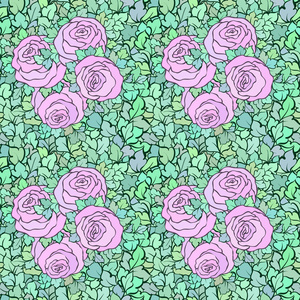 花卉装饰明亮粉红色的背景与可爱的玫瑰，无缝模式