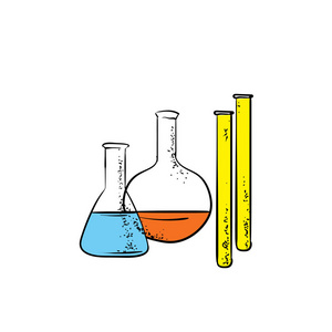 美丽的化学试管和烧瓶。矢量插图。学校或大学, 教育