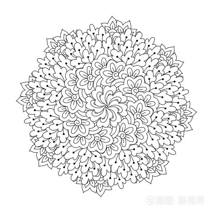 插画 着色书的圆形元素.黑白花图案.矢量图.eps