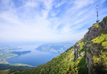 全景卢塞恩湖景观视图和山脉从 Rigi Kulm 观点，卢塞恩，瑞士，欧洲