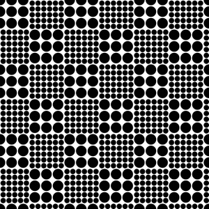 抽象的无缝棋图案由不同大小的圆。简单的黑色和白色几何纹理的织物或衣物。矢量