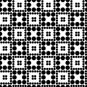 抽象的无缝棋图案由不同大小的圆。简单的黑色和白色几何纹理的织物或衣物。矢量