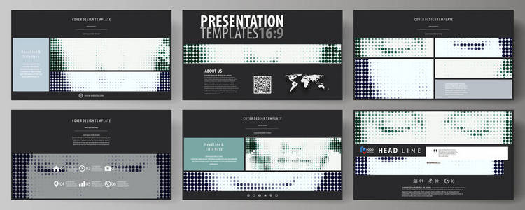 业务模板在高清格式演示文稿的幻灯片。抽象设计矢量布局。半色调点缀背景，复古风格又脏又臭的模式，老式的纹理。半色调效果，黑点白底