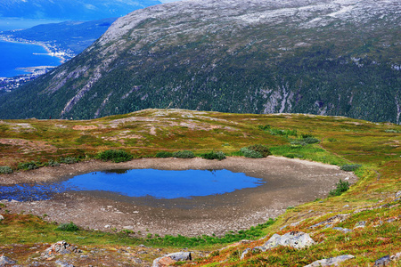 挪威山湖风景背景