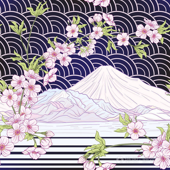 富士山的樱花漫画图片