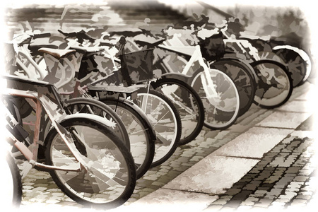 挪威自行车院子棕褐色插画背景