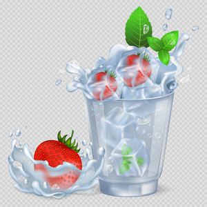 速冻的草莓 薄荷水用玻璃