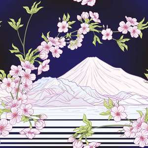 与日本绽放樱花和富士山的无缝模式。Ve