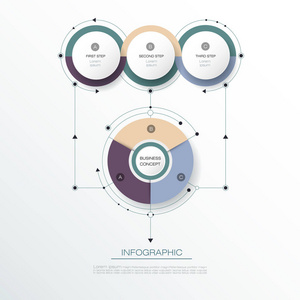 矢量图 3d 圆标签设计与箭头标志和 3 选项或步骤