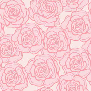 玫瑰花朵无缝图案。粉红色的背景上的粉红玫瑰。Sto
