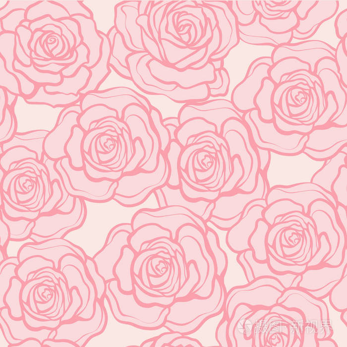 玫瑰花朵无缝图案.粉红色的背景上的粉红玫瑰.sto