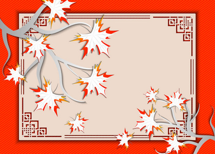 秋天的花卉背景。枫树的树上原始橙色背景与文本装饰框架。为秋天季节横幅 海报 传单 广告牌或感恩节贺卡设计元素