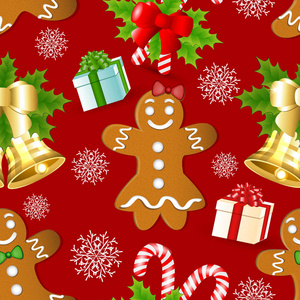 圣诞模式与姜饼 冬青树和金贝尔