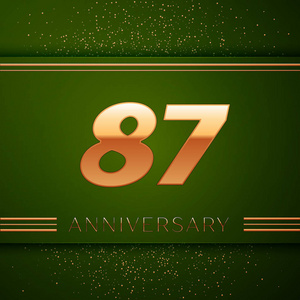 现实八十七年周年庆典标识。金色的数字和绿色背景的金色纸屑。多彩的矢量模板元素，为你的生日聚会的