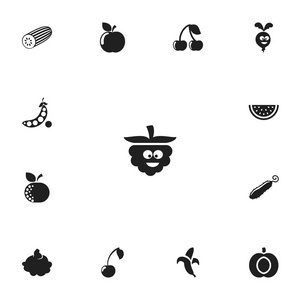 13 可编辑烹饪图标的设置。包括樱桃 香蕉 漫画黑莓等符号。可用于 Web 移动 Ui 和数据图表设计