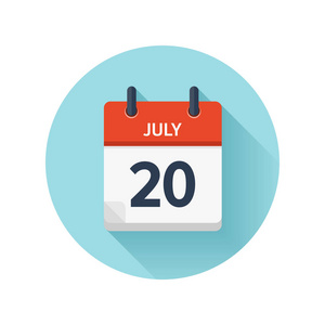 7 月 20 日。平日常矢量日历图标。日期和时间 天 月 2018年。度假。赛季