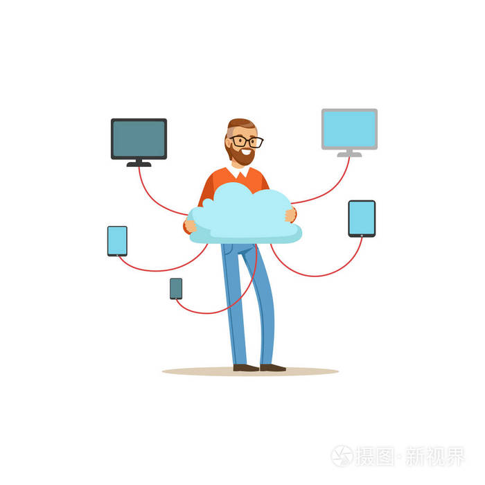 网络工程师管理员工作在数据中心,云计算机连接承载服务器数据库同步