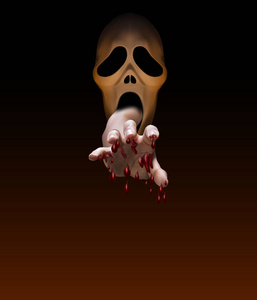 满血男性的手,满血,伸出从嘴里的幽灵般的大厅照片