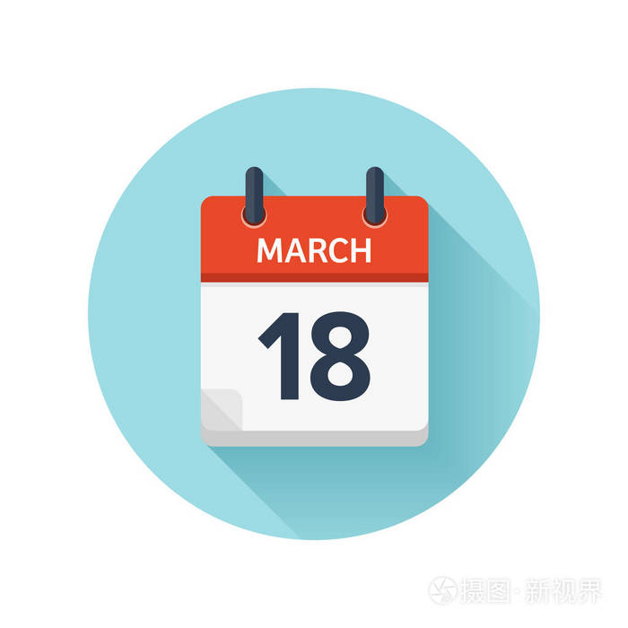 3 月 18 日。平日常矢量日历图标。日期和时间 天 月 2018年。度假。赛季