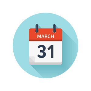 3 月 31 日。平日常矢量日历图标。日期和时间 天 月 2018年。度假。赛季