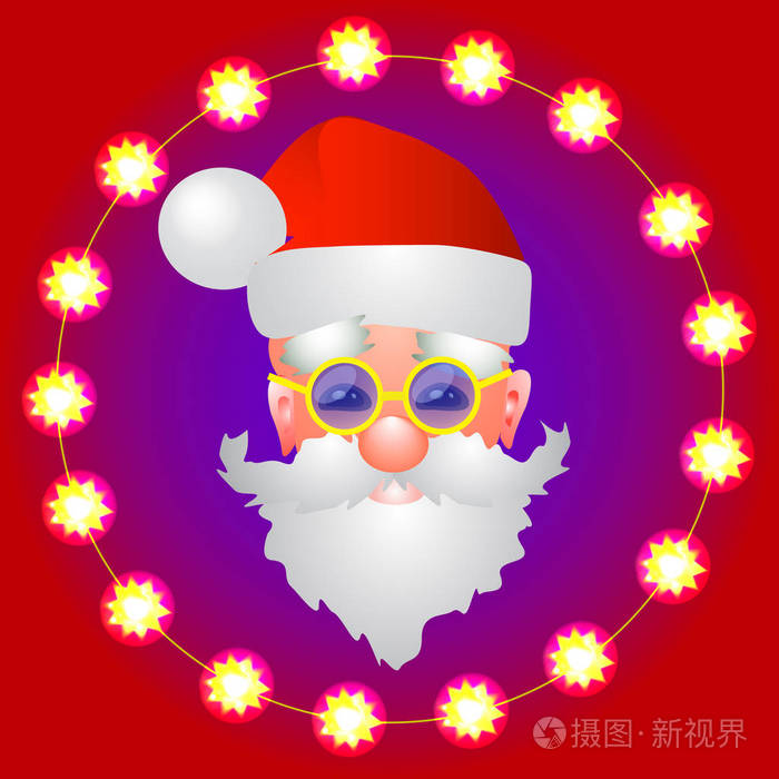 红色背景与圣诞老人。圣诞假期插图。明亮的颜色插图