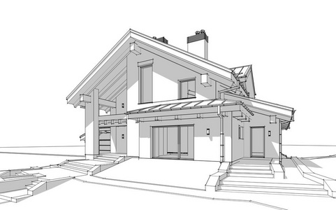 3d 渲染草绘的木屋风格现代舒适的家