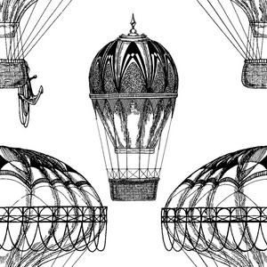 老式气球矢量图像黑板粉笔插画与热气球节日的无缝矢量模式