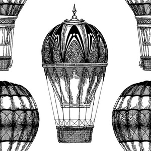 老式气球矢量图像黑板粉笔插画与热气球节日的无缝矢量模式