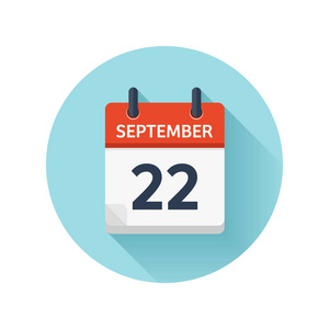 9 月 22 日。平日常矢量日历图标。日期和时间 天 月 2018年。度假。赛季