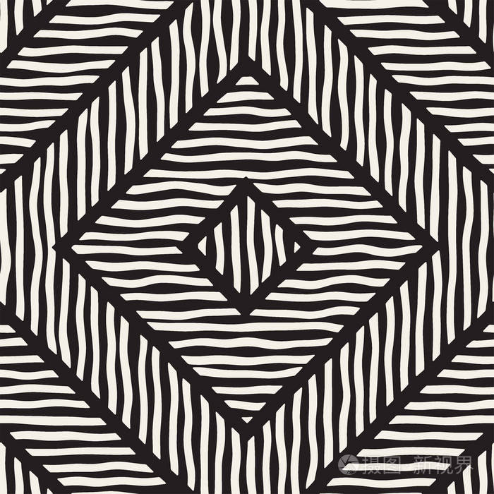 摄图新视界 插画 抽象 矢量无缝手工绘制的图案.锯齿形和条纹的粗线.