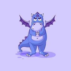 矢量表情符号字符卡通伤心和失望的龙恐龙哭,眼泪贴纸图释照片