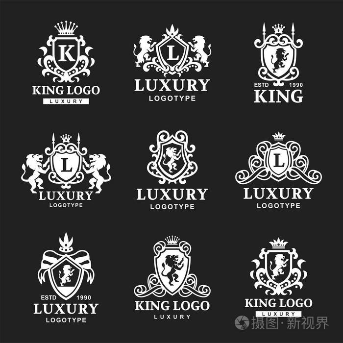 豪华精品皇家皇冠优质复古产品纹章徽标收藏品牌标识矢量插画