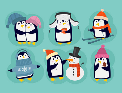 企鹅圣诞节矢量图字符卡通滑稽可爱动物南极极地喙杆冬季鸟类照片