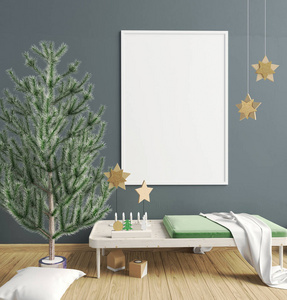 现代圣诞节的斯堪的纳维亚风格的室内装饰。3d 图
