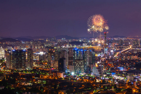 汉城烟花节在夜城市, 南韩