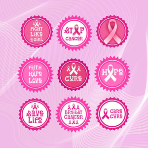 粉红丝带乳腺癌癌症认识图标设置隔离