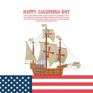 快乐的哥伦布日美国国家节日贺卡与船