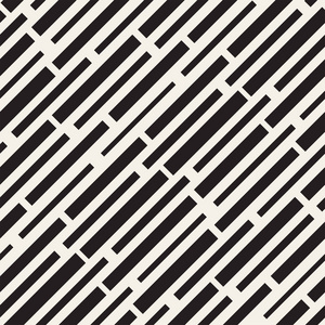 黑色和白色不规则虚线图案。现代抽象矢量无缝背景。混沌的矩形条纹拼接