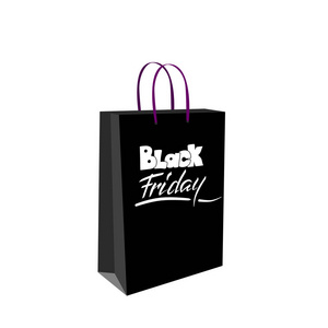 黑色星期五销售刻字在购物袋上。绘制的文本交给年度超级销售