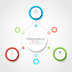 为您的业务数据与 3 选项，零件 步骤 时间线或过程，信息图表设计元素团团圆圆概念。矢量图