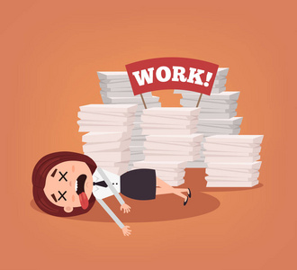 不快乐的累了的办公室工人经理女人性格躺在地板上.