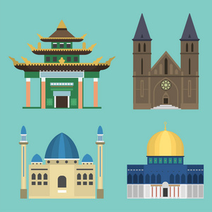 大教堂教堂寺庙传统建筑著名地标旅游矢量插画照片