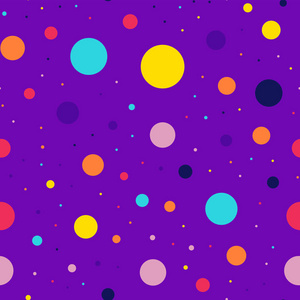 孟斐斯风格波尔卡圆点无缝模式上紫色背景令人难以置信的现代孟菲斯波尔卡圆点