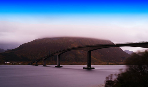 水平纤细挪威桥梁覆盖的风景背景