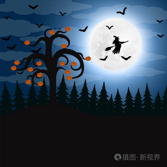 在万圣节那天晚上的森林插画-正版商用图片0zd0gm-摄图新视界